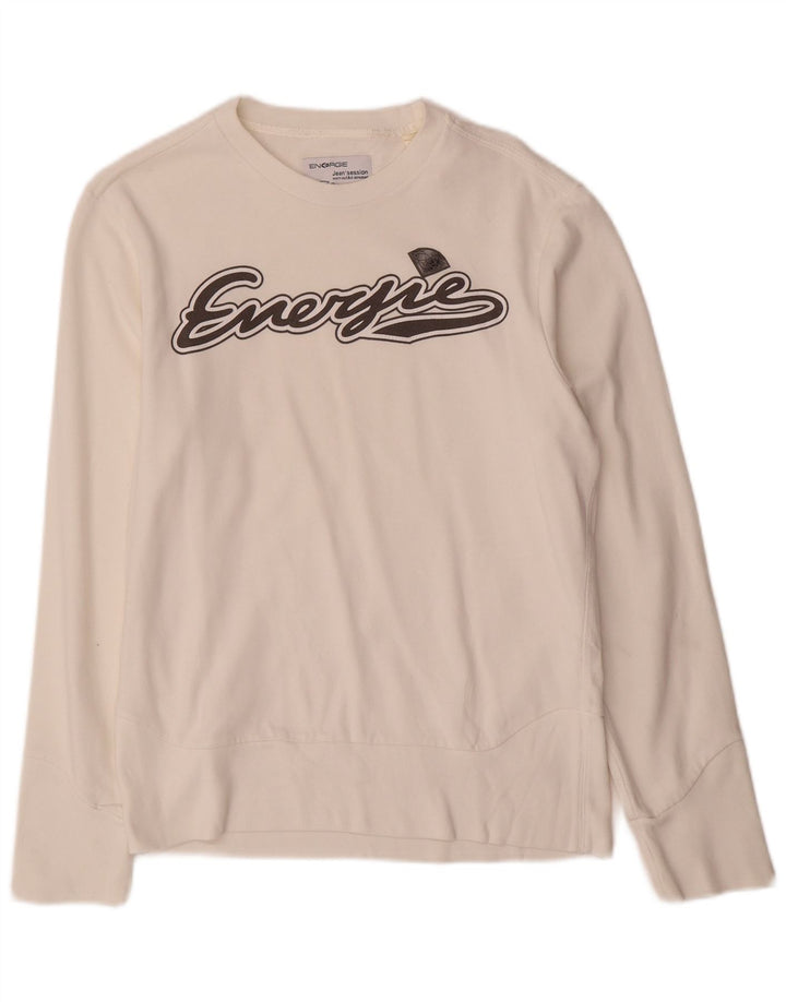 ENERGIE Sudadera gráfica para mujer Jumper UK 14 Medium White Cotton