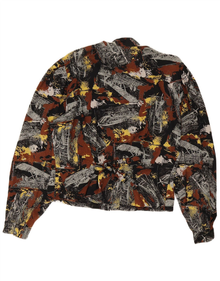 Vintage mujer patrón abstracto camisa blusa Reino Unido 14 medio multicolor