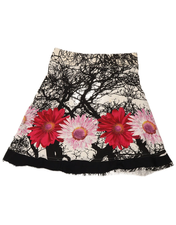 Vintage mujer A-Line falda mediana W30 algodón floral multicolor