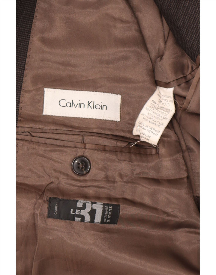 Calvin Klein Chaqueta tipo blazer de 2 botones para hombre UK 44 2XL Lana de pata de gallo marrón
