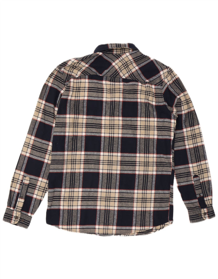 JACK & JONES Mens Flannel Shirt Large Beige Check Cotton
