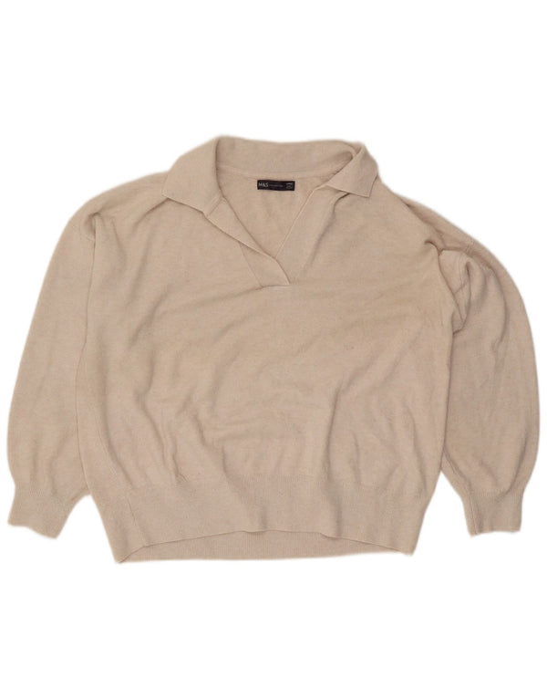 Marks & Spencer Jersey extragrande con cuello tipo polo para mujer, talla 40, color beige