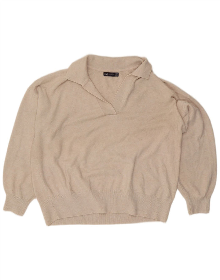 Marks & Spencer Jersey extragrande con cuello tipo polo para mujer, talla 40, color beige