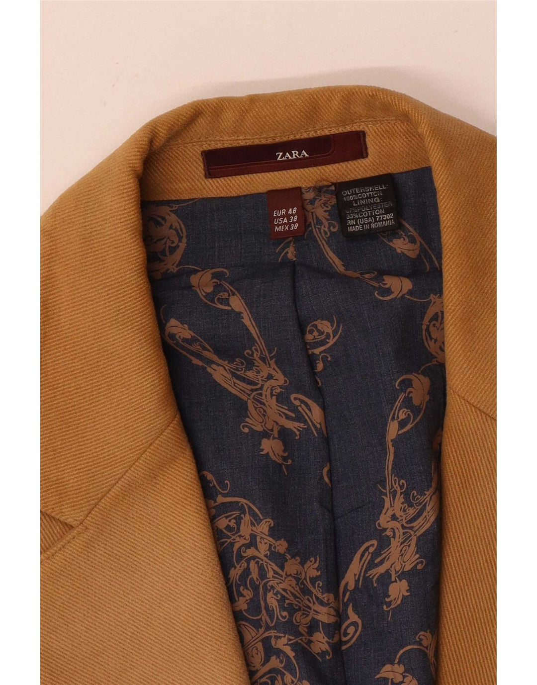 Zara Chaqueta tipo blazer de 2 botones para hombre EU 48 Algodón marrón medio
