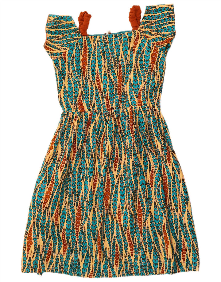 Vintage mujer A-Line vestido Reino Unido 10 pequeño multicolor geométrico