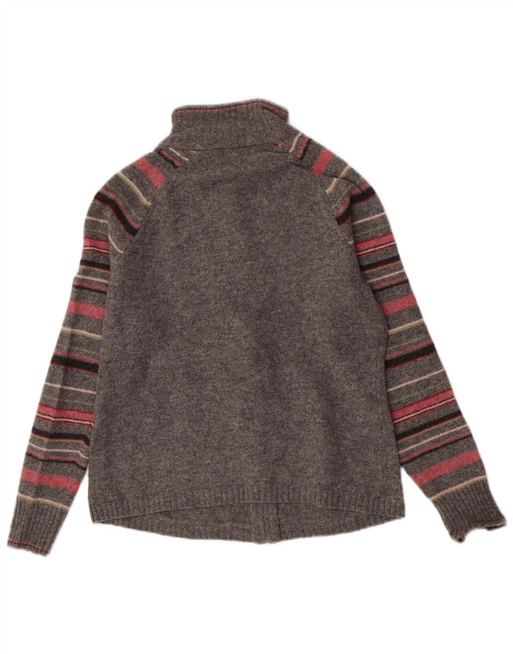 Eddie Bauer Suéter tipo cárdigan para mujer Reino Unido 12 Lana de cordero a rayas gris medio