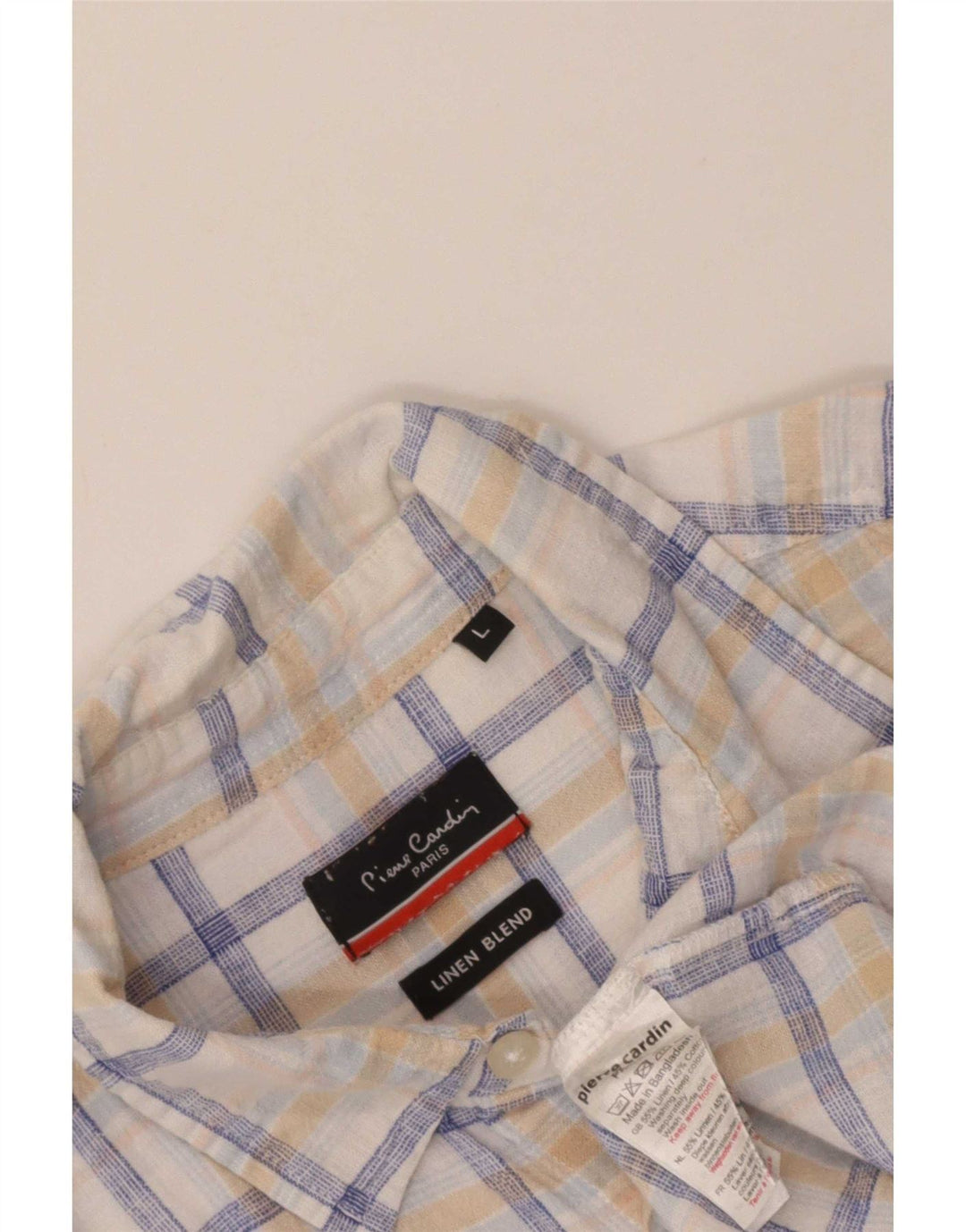 Pierre Cardin Camisa De Manga Corta Para Hombre Algodón A Cuadros Blanco Grande