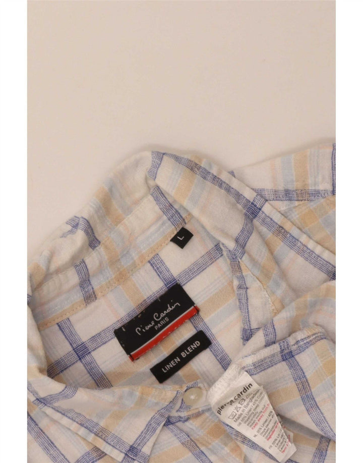 Pierre Cardin Camisa De Manga Corta Para Hombre Algodón A Cuadros Blanco Grande