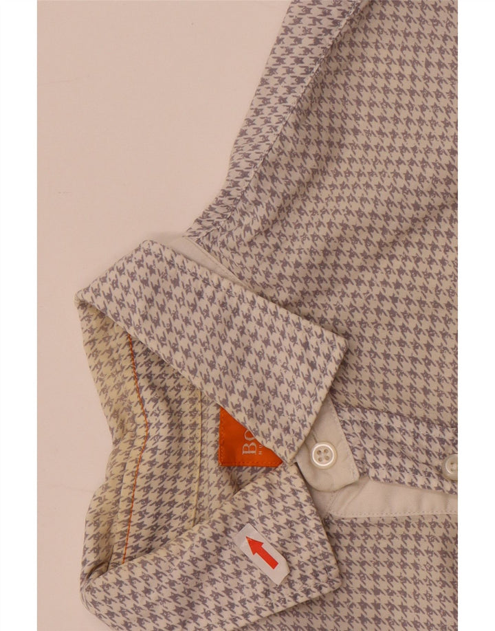 Camisa Hugo Boss Hombre Slim Fit Pata De Gallo Blanca Pequeña