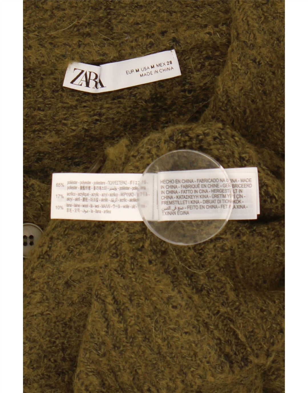 Zara Mujer Suéter Cárdigan Corto Extragrande UK 44 Medio Caqui Moteado