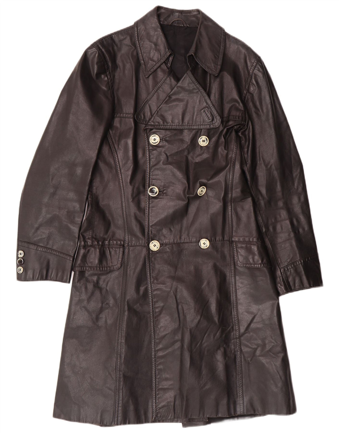 Vintage hombres cuero abrigo IT 46 pequeño cuero negro clásico