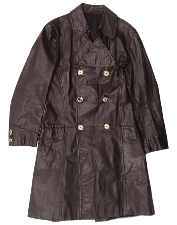 Vintage hombres cuero abrigo IT 46 pequeño cuero negro clásico