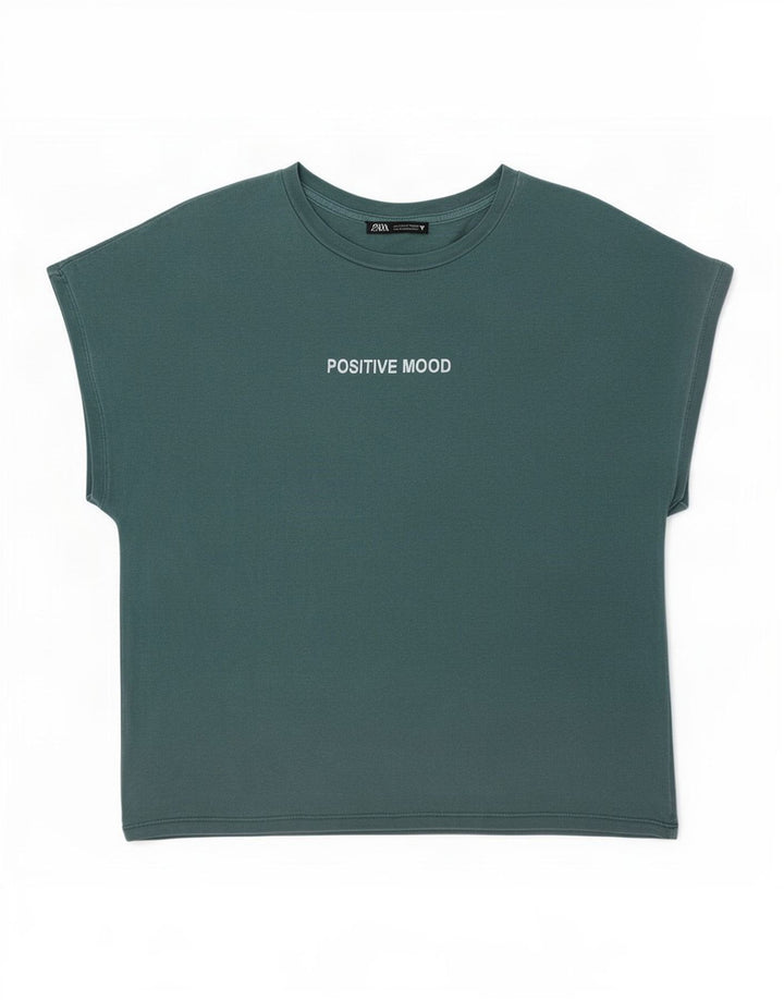 Zara Mujer Camiseta Gráfica Top Pequeño Verde