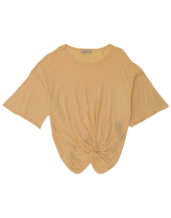Zara Mujer Blusa Manga 3/4 Top UK 44 Algodón Beige Medio