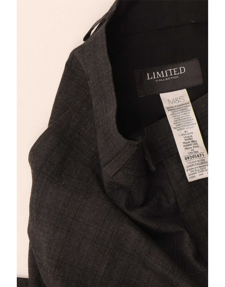 Marks & Spencer Pantalón de traje ajustado para hombre W30 L31 Poliéster a cuadros gris