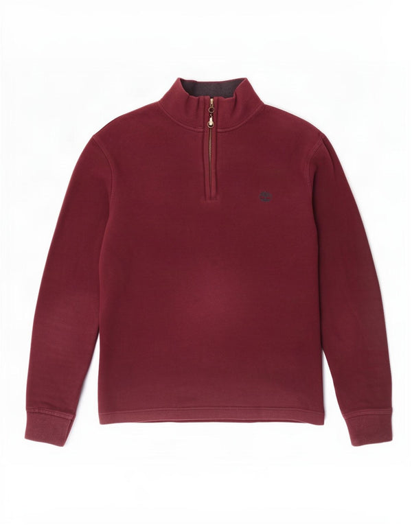 Timberland Hombre Zip Neck Regular Fit Sudadera Jumper Medium Borgoña