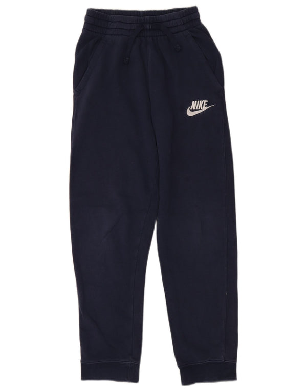 NIKE Boys Tracksuit Trousers Joggers 12-13 Years Large Navy Blue Cotton