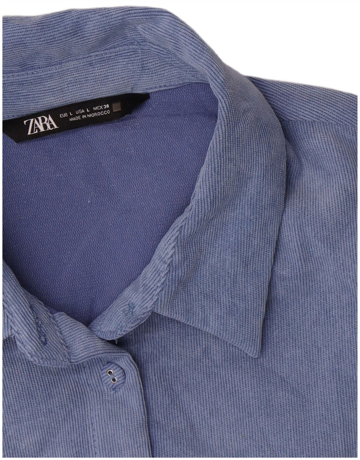 Zara Mujer Camisa De Pana Extragrande UK 46 Poliéster Azul Grande
