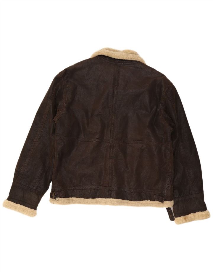 CINTI Chaqueta de cuero Sherpa para hombre UK 42 XL Marrón