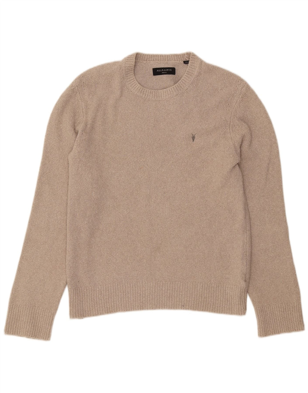 ALL SAINTS Jersey de cuello redondo para hombre pequeño algodón beige