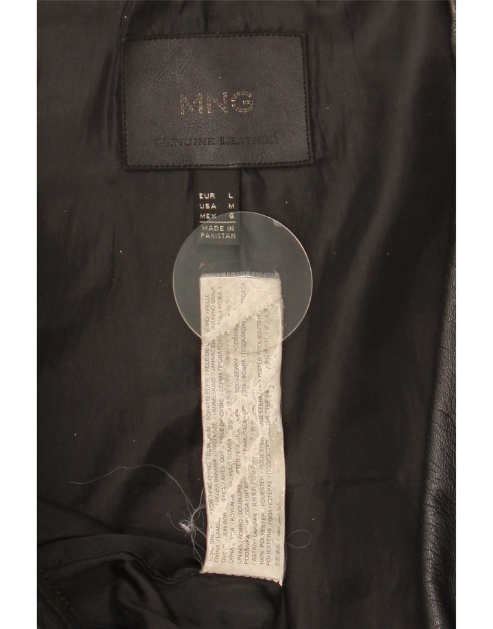 Mango Chaqueta de cuero corta para mujer UK 44 Cuero negro grande