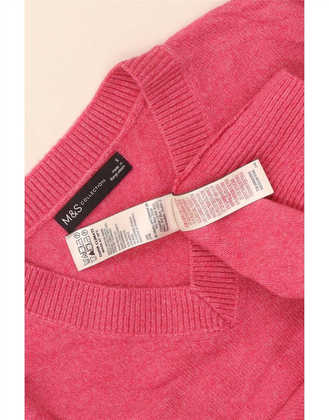 Marks & Spencer Suéter con Cuello en V para Mujer UK 10 Small Pink Poliéster