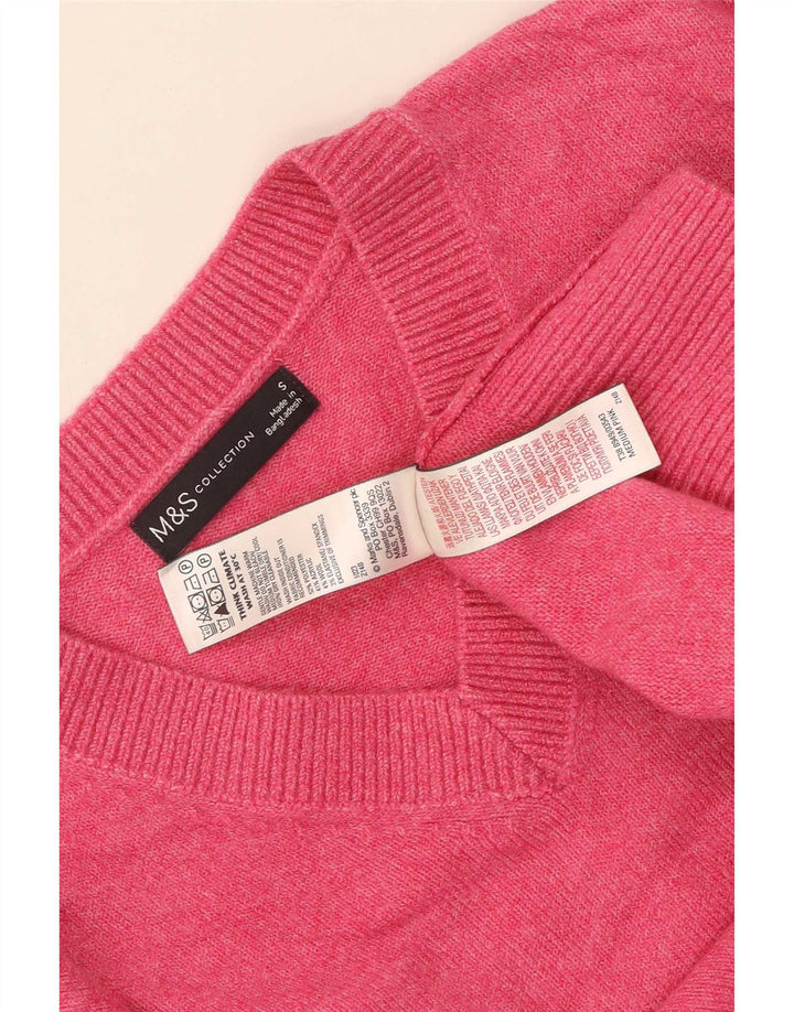 Marks & Spencer Suéter con Cuello en V para Mujer UK 10 Small Pink Poliéster