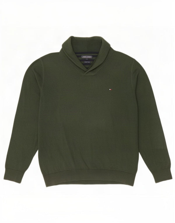Tommy Hilfiger - Jersey para hombre con cuello chal, talla 2XL, algodón verde