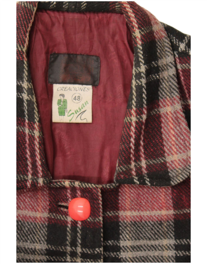 Abrigo vintage para mujer IT 48 XL Lana a cuadros burdeos