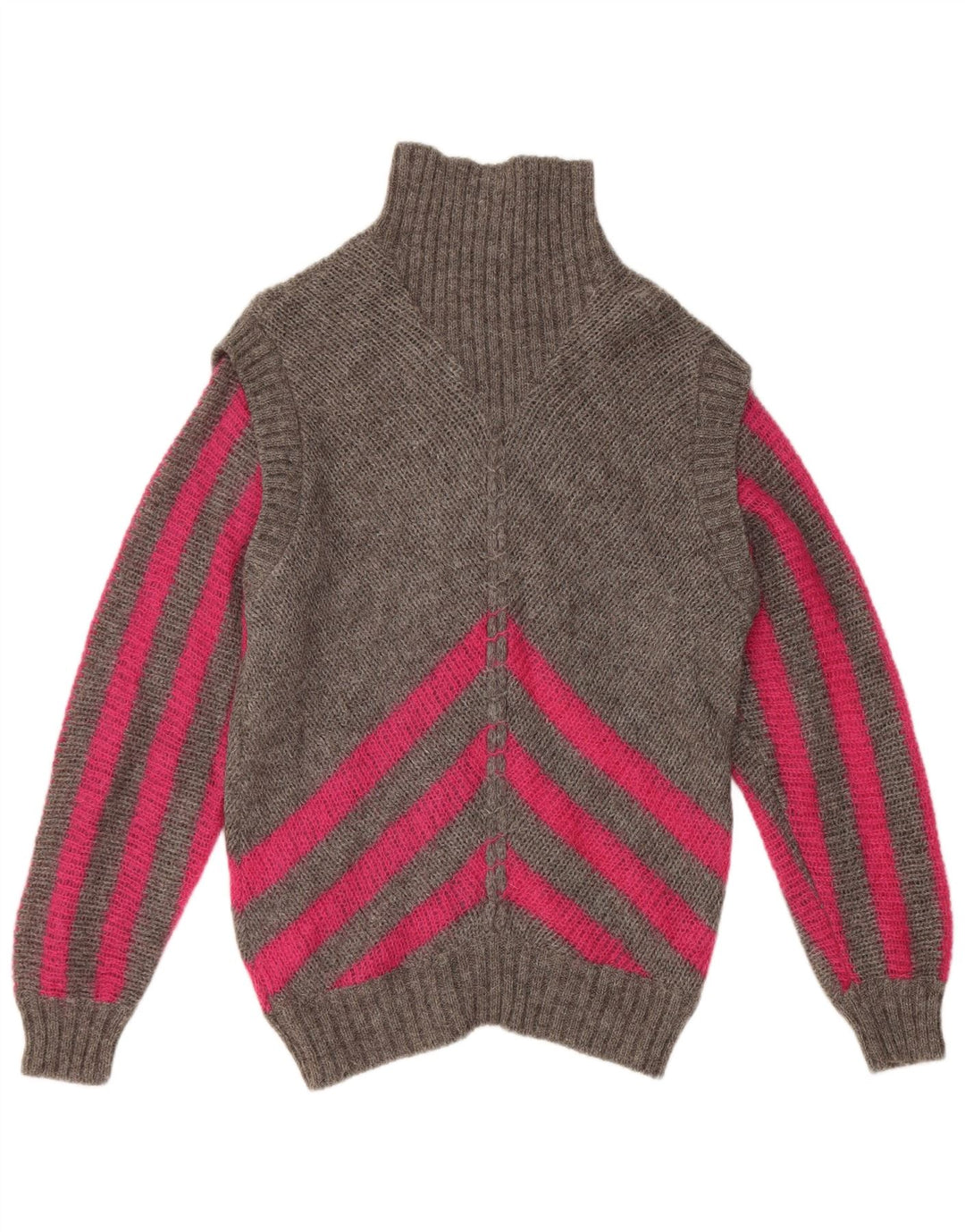 Vintage mujer rollo cuello jersey suéter IT 42 gris medio rayas