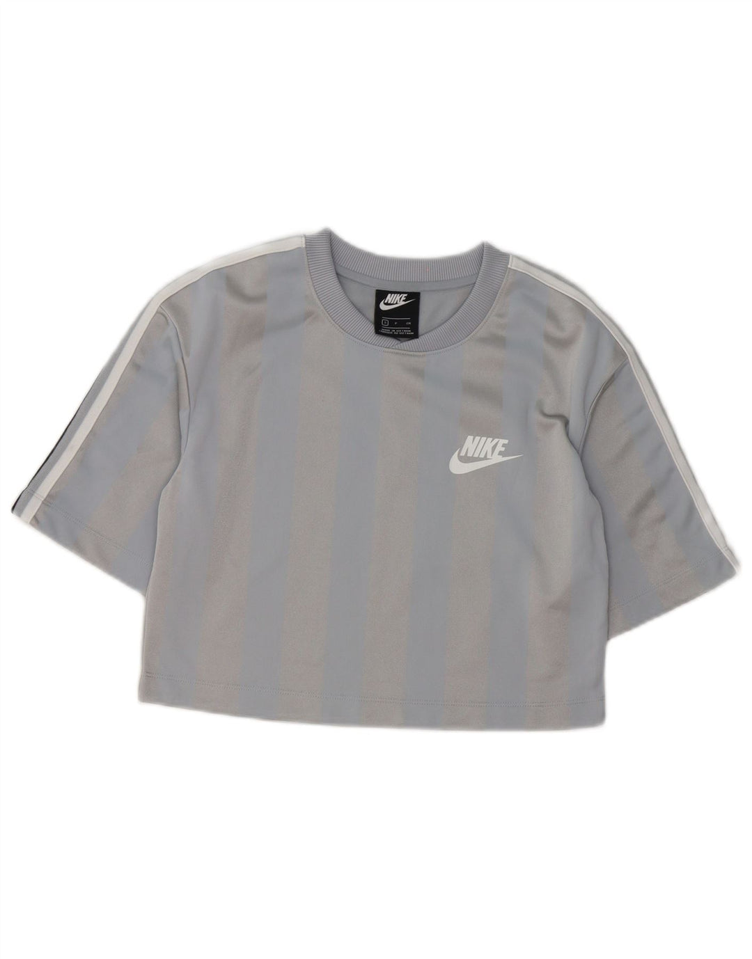 Nike Camiseta corta para mujer UK 10 Small Gris Rayas Poliéster