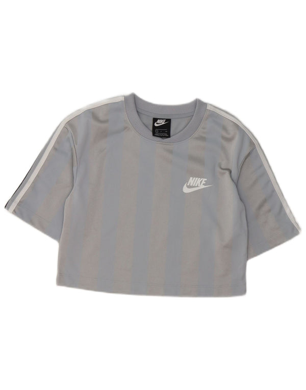 Nike Camiseta corta para mujer UK 10 Small Gris Rayas Poliéster