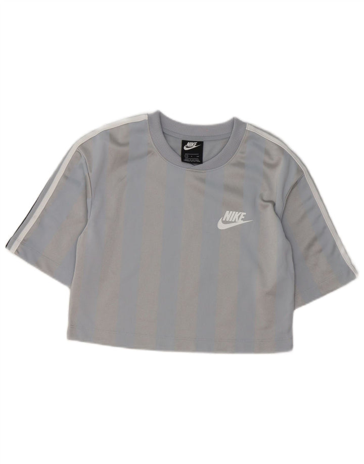 Nike Camiseta corta para mujer UK 10 Small Gris Rayas Poliéster