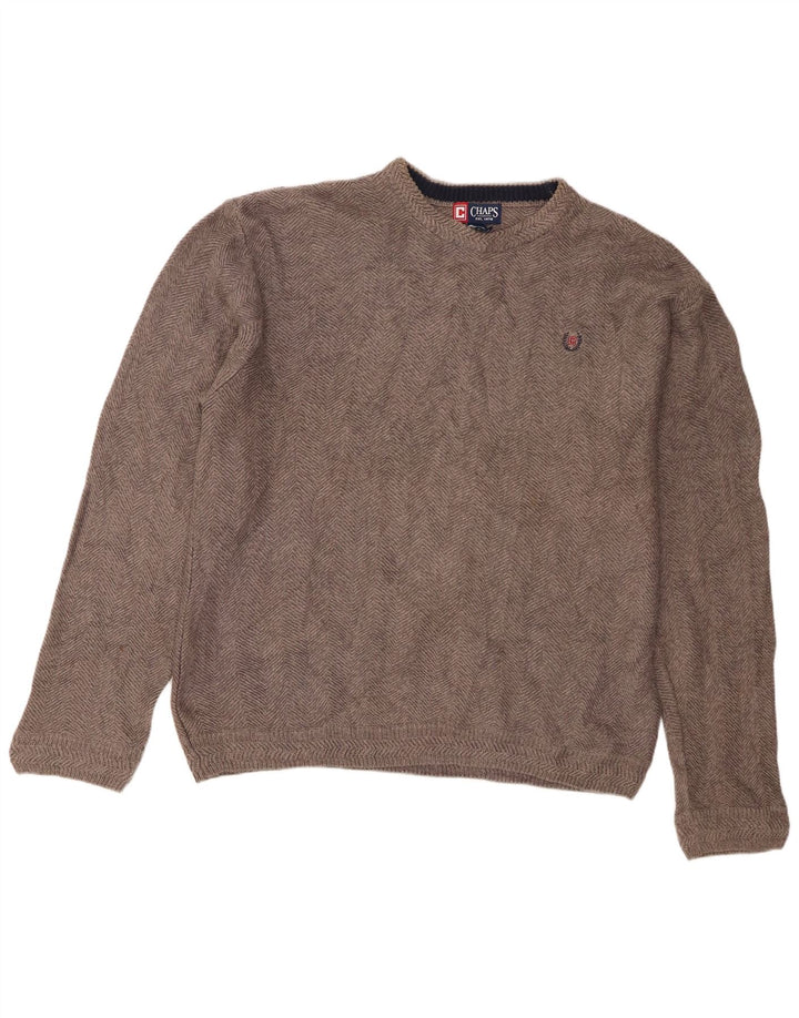 Chaps Hombre Cuello Redondo Jersey Suéter Grande Gris Espiga Algodón