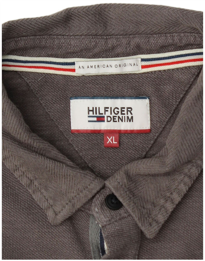 TOMMY HILFIGER Polo gráfico de manga larga para hombre XL Gris