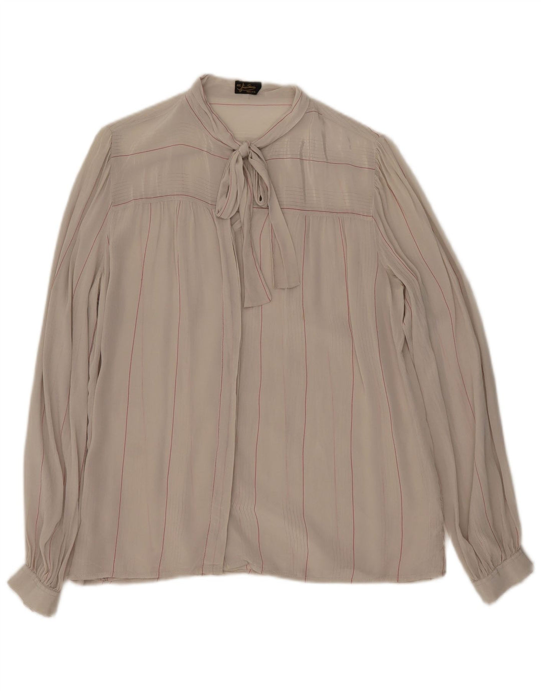 Mario Pucci Cecconi Blusa camisera con lazo frontal para mujer IT 46 Grande Beige Rayas