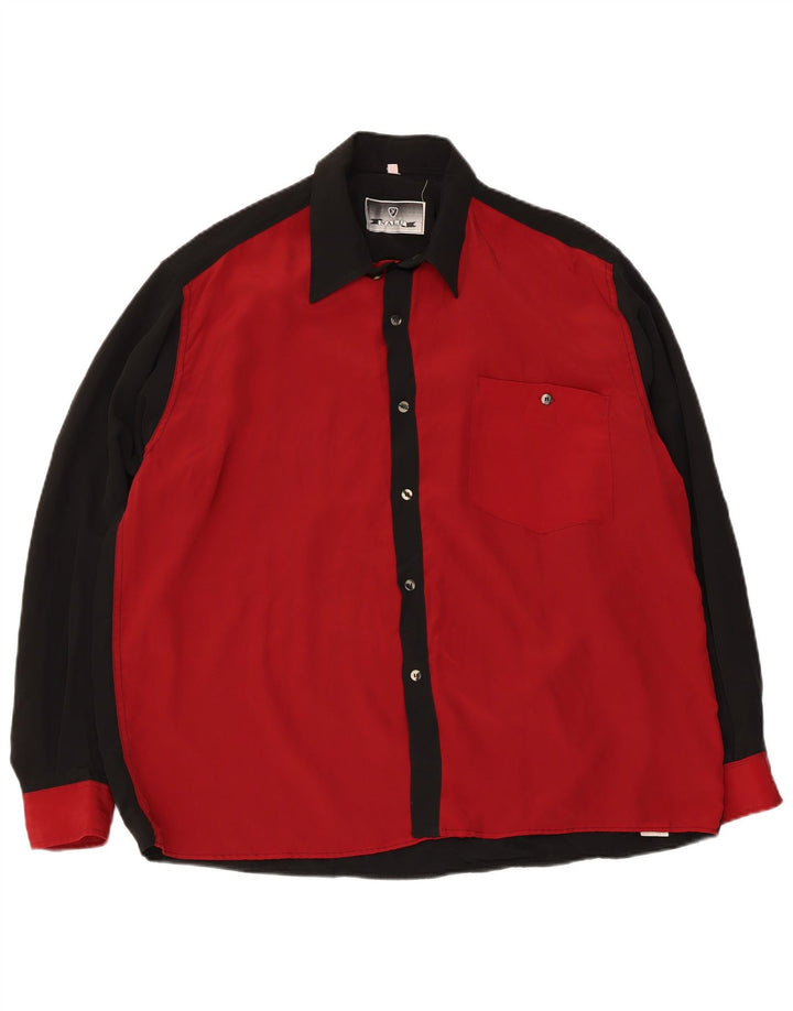 Camisa vintage de gran tamaño para hombre Poliéster con bloques de color negro pequeño