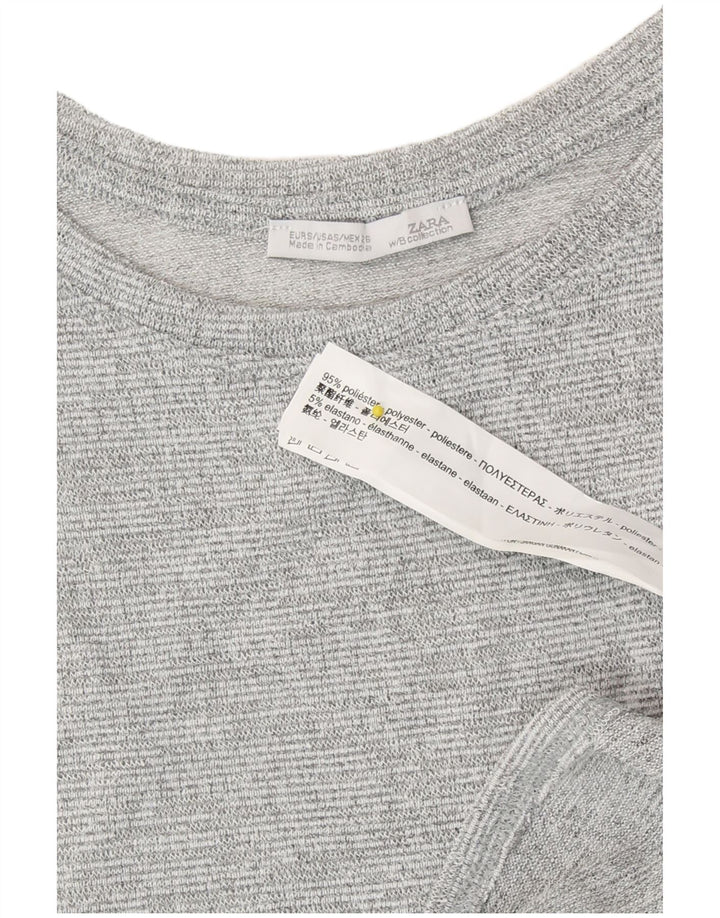 Zara Mujer Top Largo Manga Larga UK 40 Pequeño Poliéster Moteado Gris