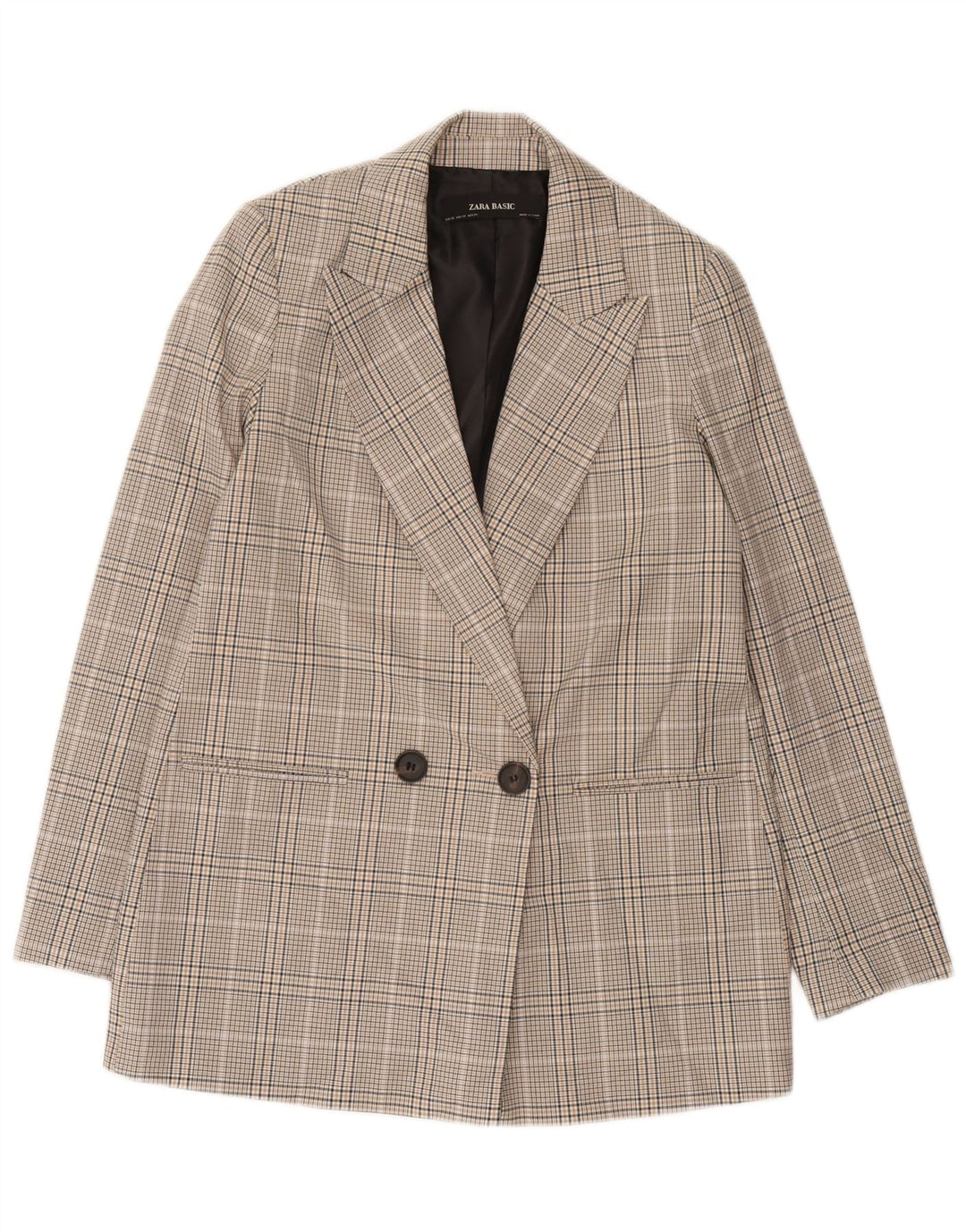 Zara Chaqueta tipo blazer extragrande con doble botonadura para mujer UK 6 XS Grey Check