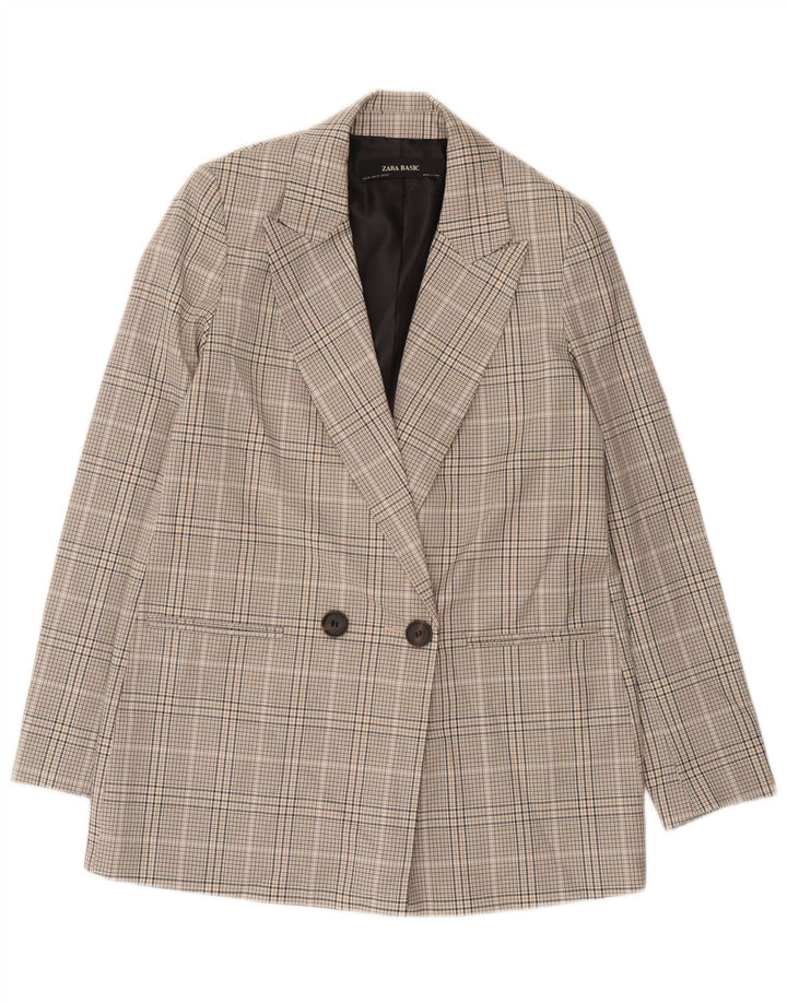 Zara Chaqueta tipo blazer extragrande con doble botonadura para mujer UK 6 XS Grey Check