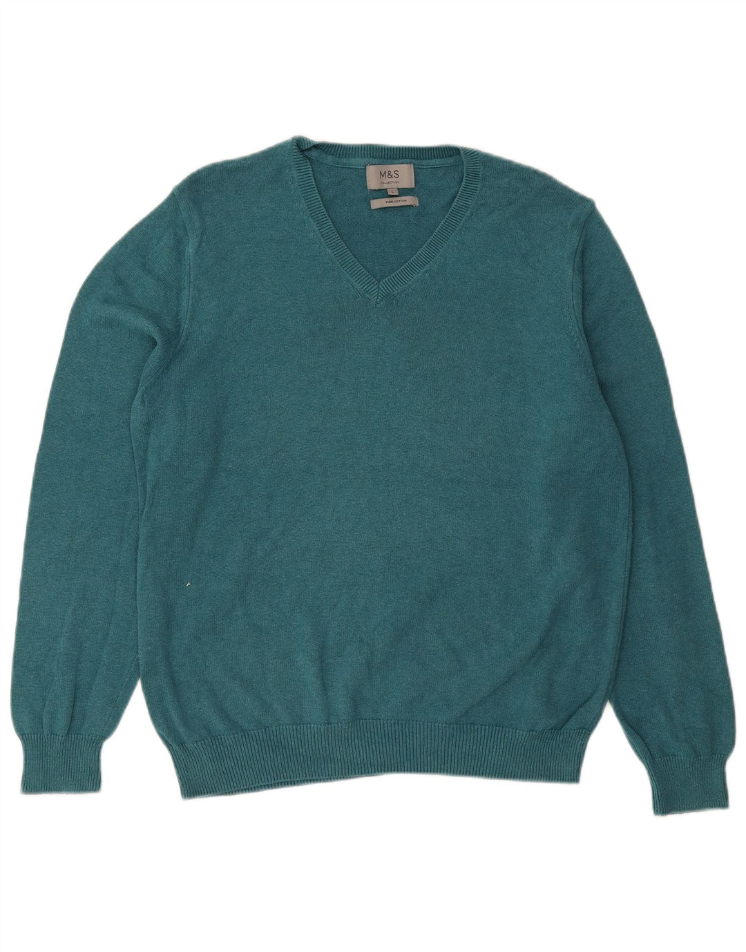 MARKS & SPENCER Jersey con cuello en V para hombre, talla grande, algodón azul