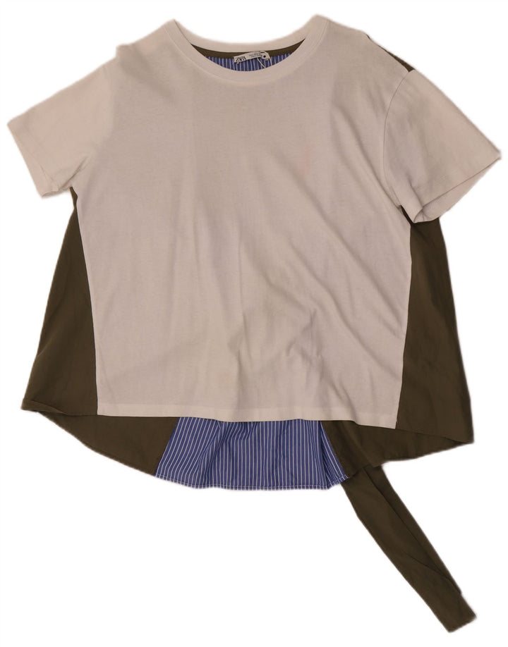 Zara Mujer Blusa Extragrande Reino Unido 44 Medio Blanco Colorblock Algodón