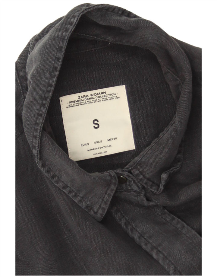 Zara Mujer Camisa Extragrande UK 10 Small Gris Lyocell