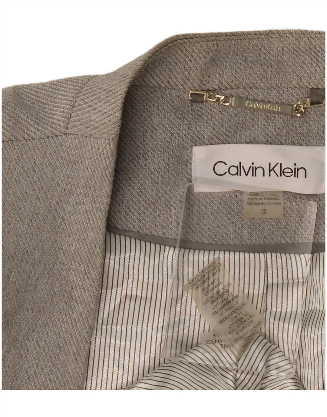 CALVIN KLEIN Chaqueta tipo blazer abierta larga para mujer US 12 Grande Gris Poliéster