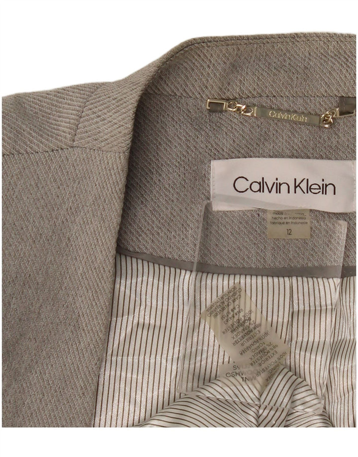 CALVIN KLEIN Chaqueta tipo blazer abierta larga para mujer US 12 Grande Gris Poliéster