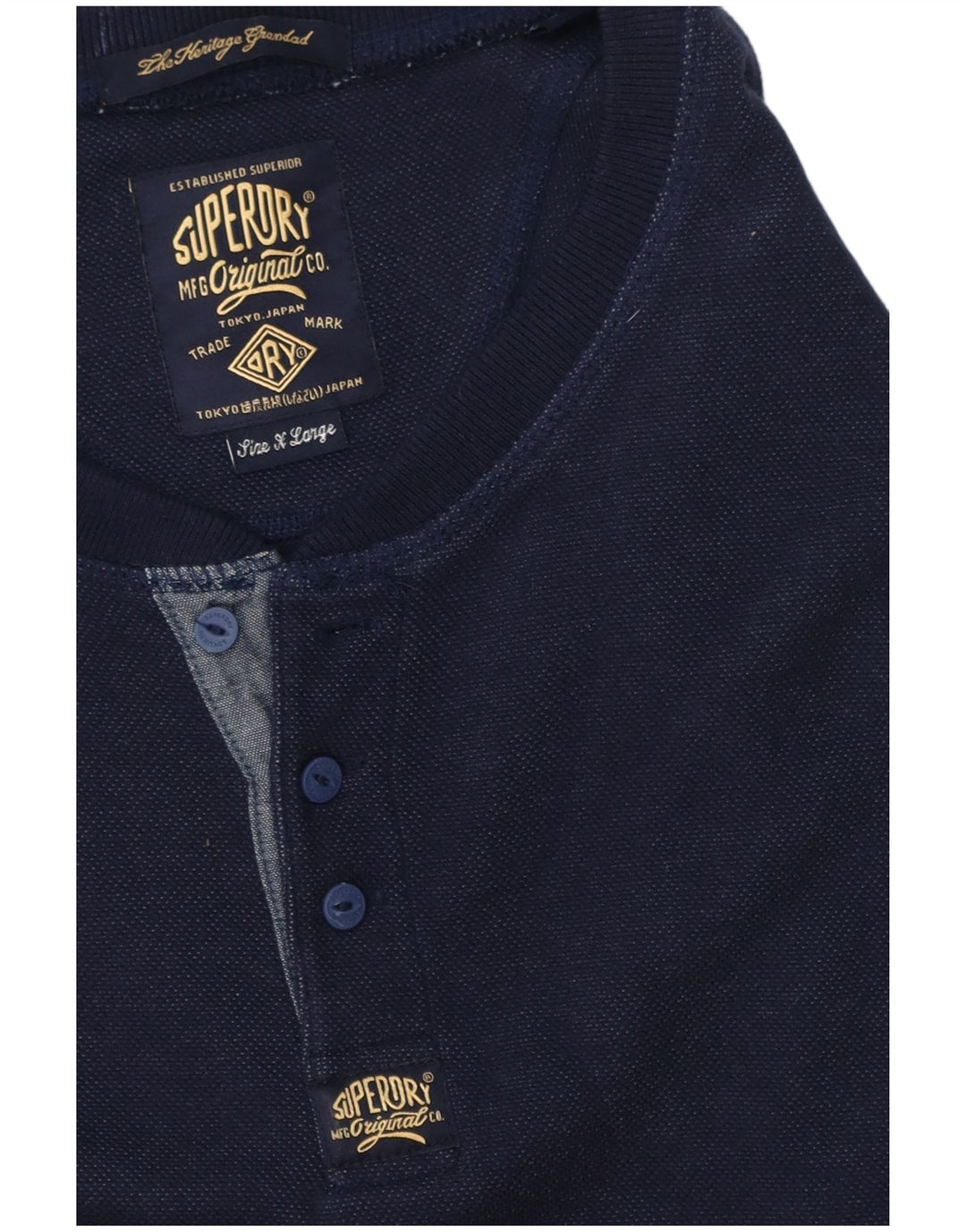 Superdry Hombre Top Manga Larga XL Azul Marino
