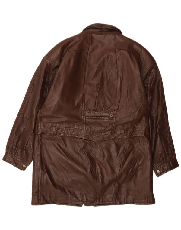 VINTAGE Abrigo de cuero para mujer Reino Unido 14 Marrón grande