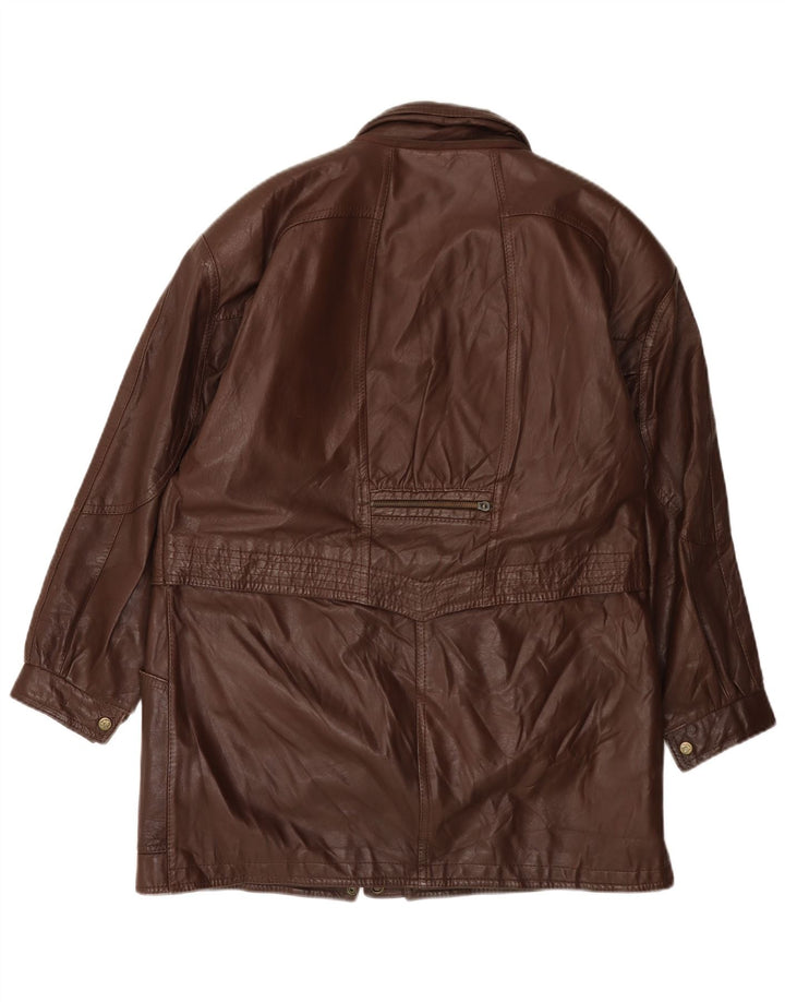 VINTAGE Abrigo de cuero para mujer Reino Unido 14 Marrón grande