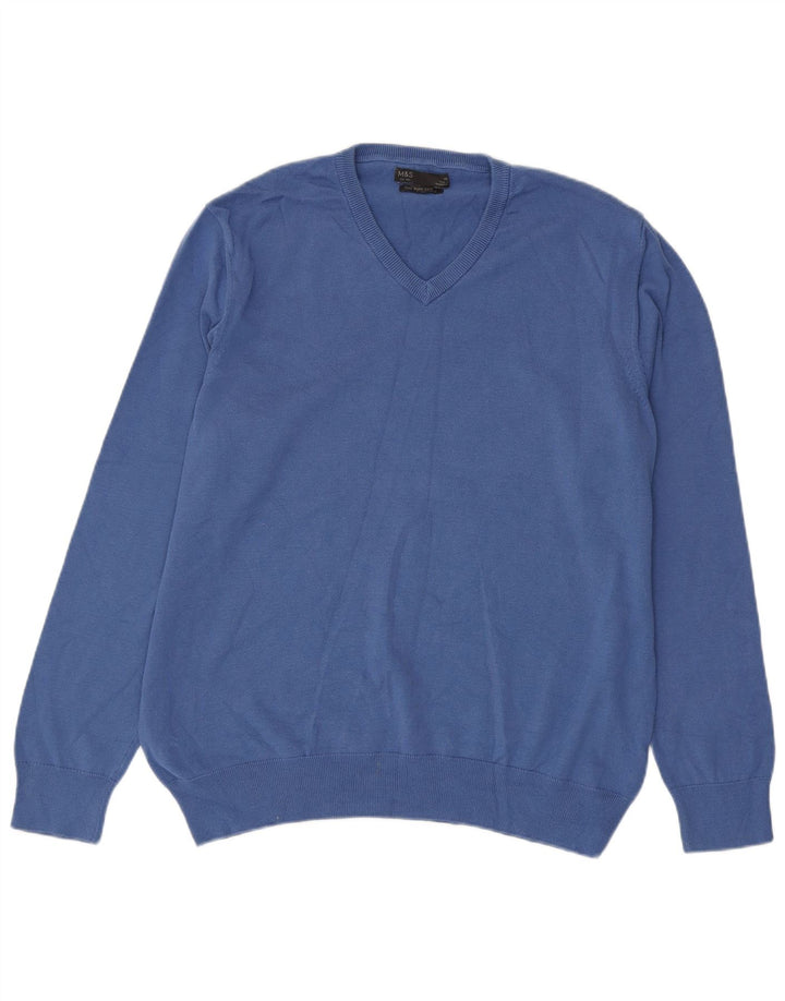 Marks & Spencer Jersey con Cuello en V para Hombre XL Azul Algodón Clásico