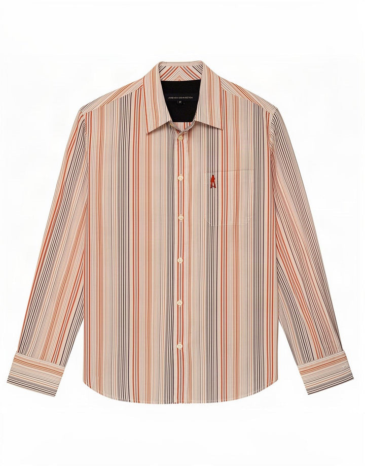Camisa de hombre French Connection de algodón a rayas diplomáticas mediana blanca